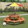  Picnic Table for 6 Kids with Umbrella Hexagon Solid Wood Fir Colour dark brown and multicolour Quantity in Package 1 