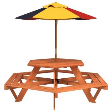 Picnic Table for 6 Kids with Umbrella - Solid Wood Fir