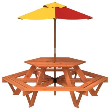 Picnic Table for 6 Kids with Umbrella - Solid Wood Fir