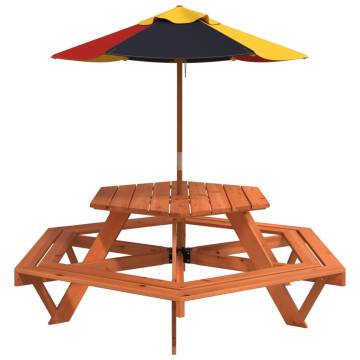 Picnic Table for 6 Kids with Umbrella - Solid Wood Fir