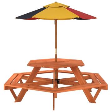 Picnic Table for 6 Kids with Umbrella - Solid Wood Fir