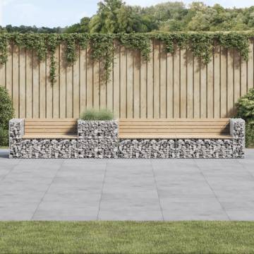 Garden Bench with Gabion Basket - Solid Pine Wood