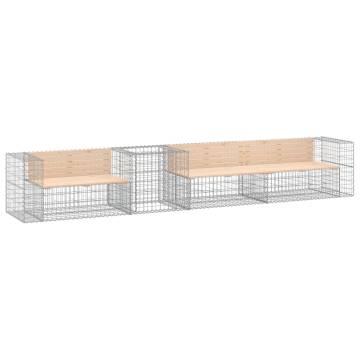 Garden Bench with Gabion Basket - Solid Pine Wood