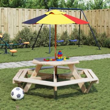 Hexagon Picnic Table for Kids with Umbrella - Solid Wood