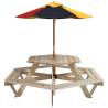 Hexagon Picnic Table for Kids with Umbrella - Solid Wood