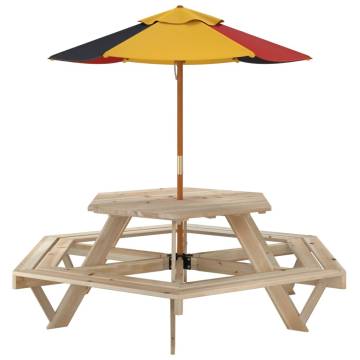 Hexagon Picnic Table for Kids with Umbrella - Solid Wood