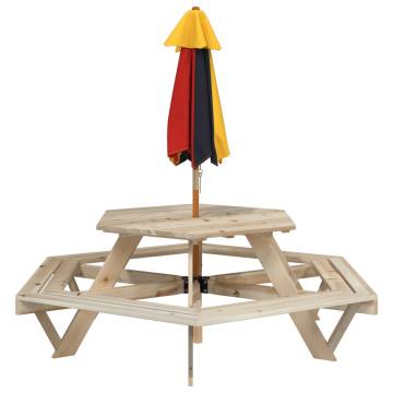 Hexagon Picnic Table for Kids with Umbrella - Solid Wood