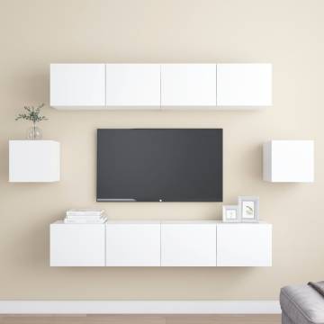 6 Piece White Engineered Wood TV Cabinet Set - Stylish Storage