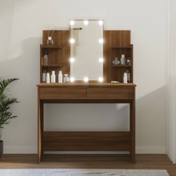 Stylish Brown Oak Dressing Table with LED - 96x40x142 cm