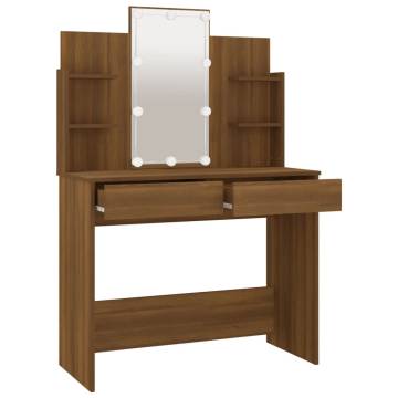 Stylish Brown Oak Dressing Table with LED - 96x40x142 cm