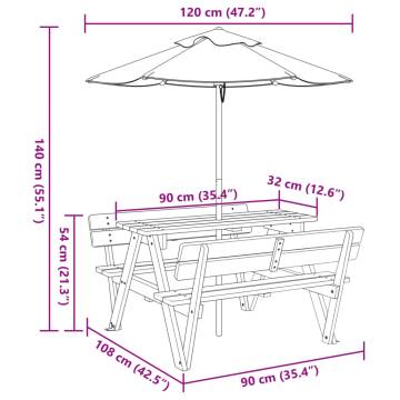 Kids Picnic Table with Umbrella | Solid Wood Fir - HipoMarket