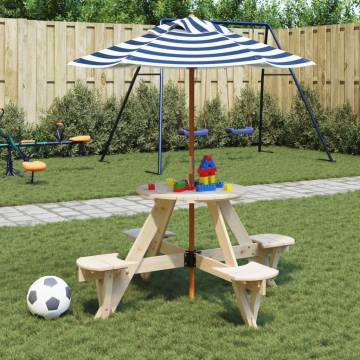 Picnic Table for Kids with Umbrella - Solid Wood Fir