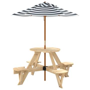 Picnic Table for Kids with Umbrella - Solid Wood Fir