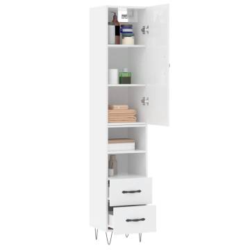 Stylish High Gloss White Highboard - 34.5x34x180 cm