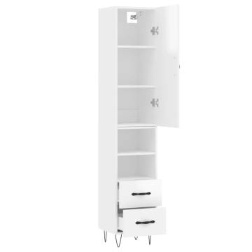 Stylish High Gloss White Highboard - 34.5x34x180 cm