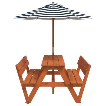 Picnic Table for 4 Kids with Umbrella - Solid Wood Fir