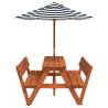 Picnic Table for 4 Kids with Umbrella - Solid Wood Fir