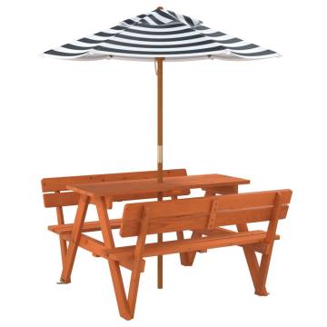 Picnic Table for 4 Kids with Umbrella - Solid Wood Fir