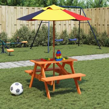 Picnic Table for 4 Kids with Umbrella | Outdoor Solid Wood