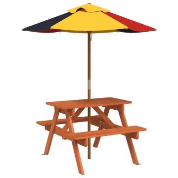 Picnic Table for 4 Kids with Umbrella | Outdoor Solid Wood