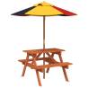 Picnic Table for 4 Kids with Umbrella | Outdoor Solid Wood