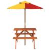 Picnic Table for 4 Kids with Umbrella | Outdoor Solid Wood