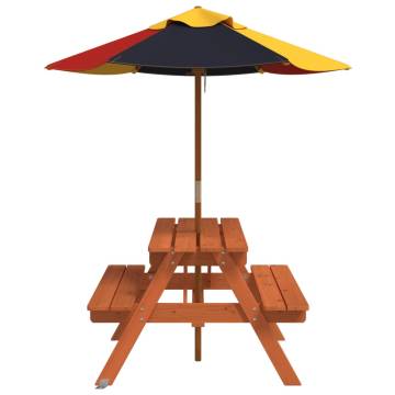 Picnic Table for 4 Kids with Umbrella | Outdoor Solid Wood