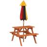 Picnic Table for 4 Kids with Umbrella | Outdoor Solid Wood