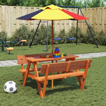 Kids Picnic Table for 4 with Umbrella Hole - Solid Wood Fir