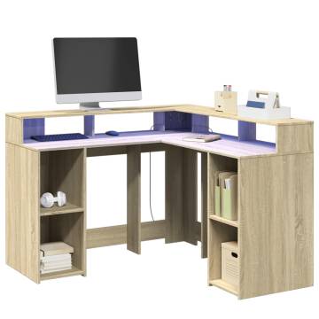 LED Desk Sonoma Oak | Stylish Storage & Compact Design