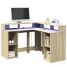  Desk with LED Lights Sonoma Oak 130x130x91 cm Engineered Wood Colour sonoma oak Size 130 x 130 x 91 cm 