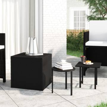 Garden Side Tables 3 pcs Black Poly Rattan - Hipomarket