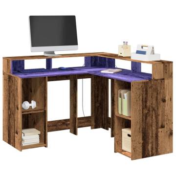 Desk with LED Lights - Old Wood | Stylish Workspace Solution