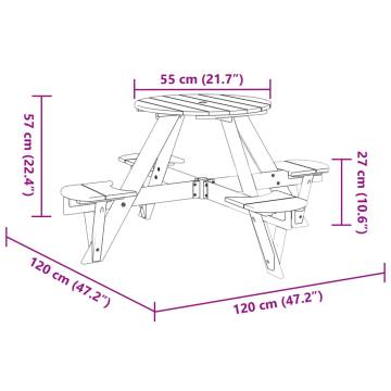 Picnic Table for 4 Kids with Umbrella Hole - Solid Wood Fir