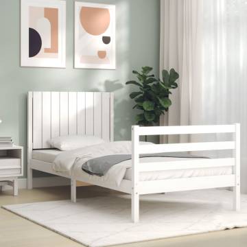 White Bed Frame with Headboard - 90x200 cm Solid Wood