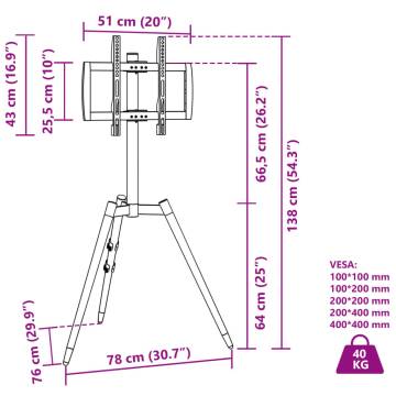 TV Tripod Stand for 37-65 Inch Screen - Max VESA 400x400