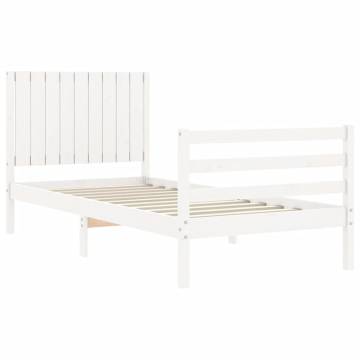 White Bed Frame with Headboard - 90x200 cm Solid Wood