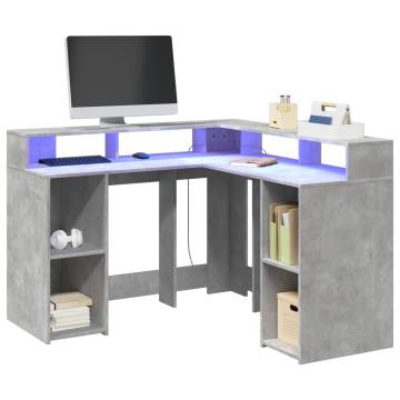 Concrete Grey Desk with LED Lights - Stylish & Functional