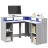  Desk with LED Lights Grey Sonoma 130x130x91 cm Engineered Wood Colour grey sonoma Size 130 x 130 x 91 cm 