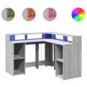 Desk with LED Lights Grey Sonoma - Stylish & Organised Workspace