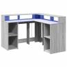 Desk with LED Lights Grey Sonoma - Stylish & Organised Workspace