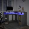 Desk with LED Lights Grey Sonoma - Stylish & Organised Workspace