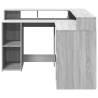 Desk with LED Lights Grey Sonoma - Stylish & Organised Workspace