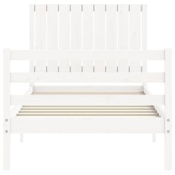 White Bed Frame with Headboard - 90x200 cm Solid Wood