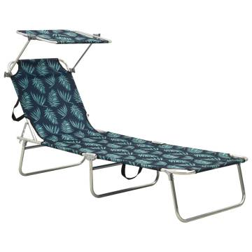 Folding Sun Lounger with Canopy - Leaf Print Aluminium