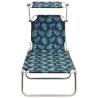 Folding Sun Lounger with Canopy - Leaf Print Aluminium