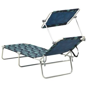 Folding Sun Lounger with Canopy - Leaf Print Aluminium