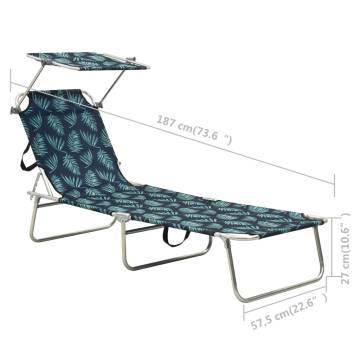 Folding Sun Lounger with Canopy - Leaf Print Aluminium