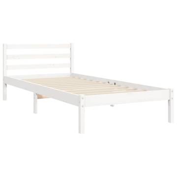 White Bed Frame with Headboard - 90x200 cm Solid Wood