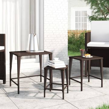 Garden Nesting Tables 3 pcs Brown Poly Rattan | Hipo Market